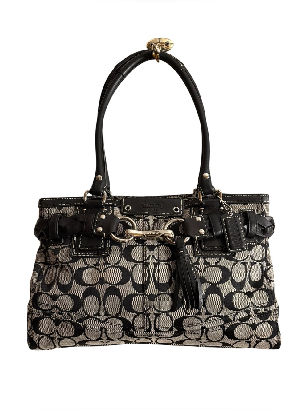 Coach | Hampton Signature Satchel | Black Gray Jacquard